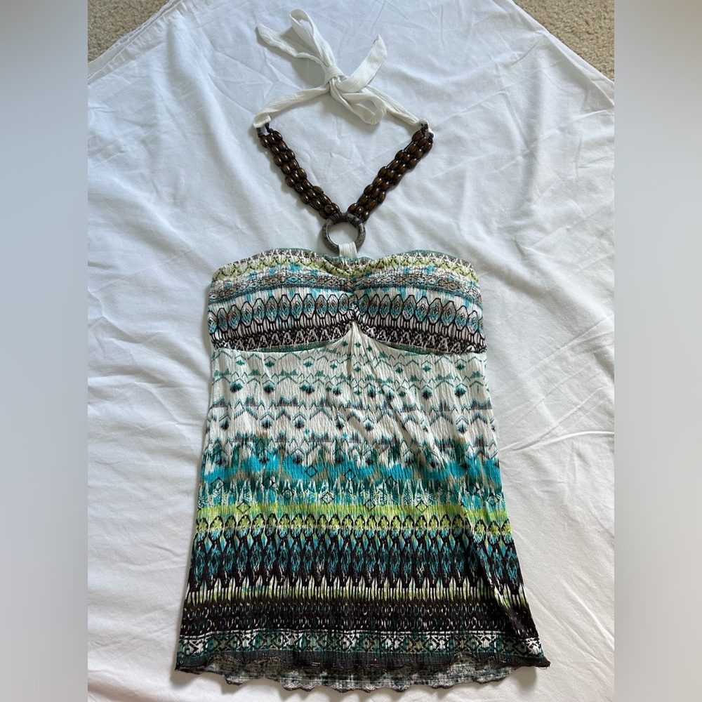 Y2K Beaded Tie Halter Top